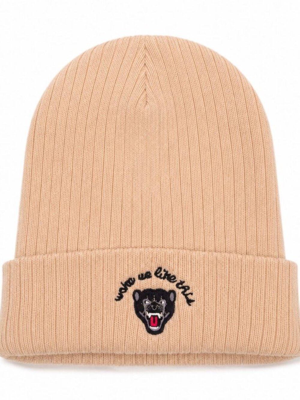 Cotton On Blush Ribbed Cuffed Beanie Panther Patch Y2K Streetwear Winter Hat